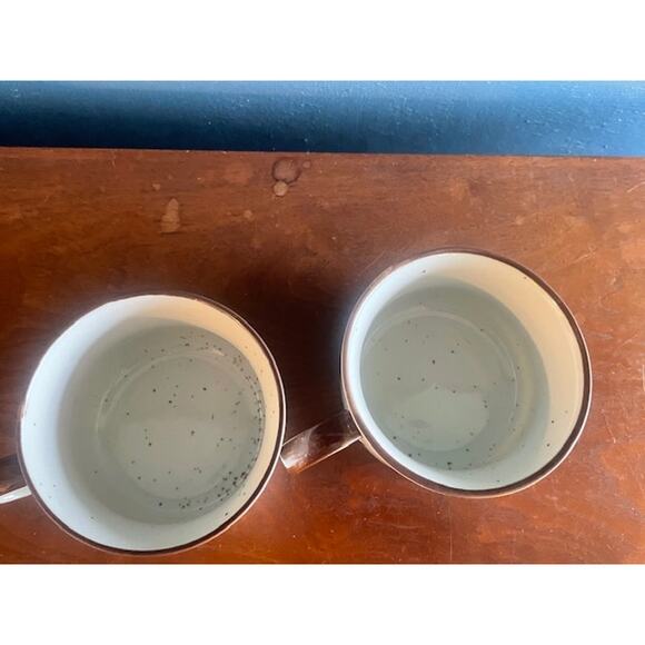 Pair‎ of 2 Coffee Cups White w/ Brown Speckles Owl Motiff - Picture 4 of 5